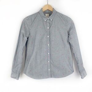 Gap The Fitted Boyfriend Chambray Polka Dot Button Down Blouse